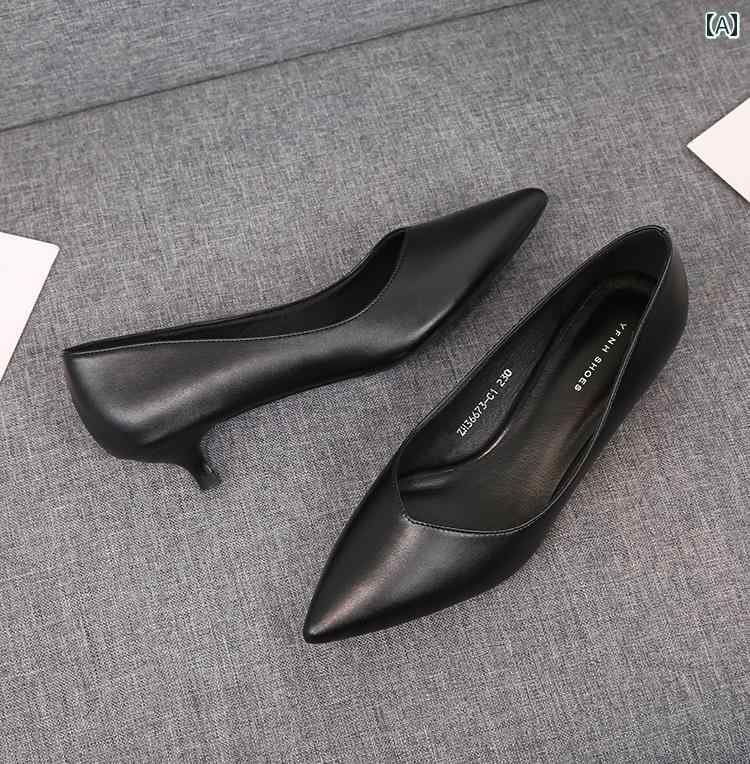 パンプス レディース ローヒール 3cmヒール ブラック 黒 ピンヒール ポインテッドトゥ 合皮 フェイクレザー オフィス ビジネス 仕事用 通勤 フォーマル