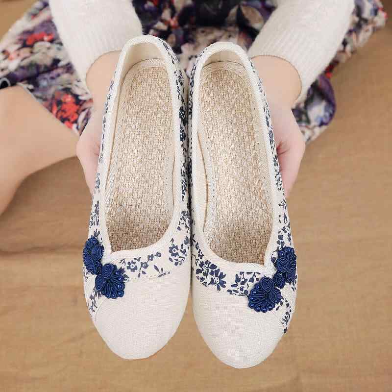 パンプス レディース 北京布靴 民族風 エスニック 刺繍シューズ 漢服シューズ ローヒール 浅め スリッポン フラット ウェッジソール ラウンドトゥ 普段使い 春秋