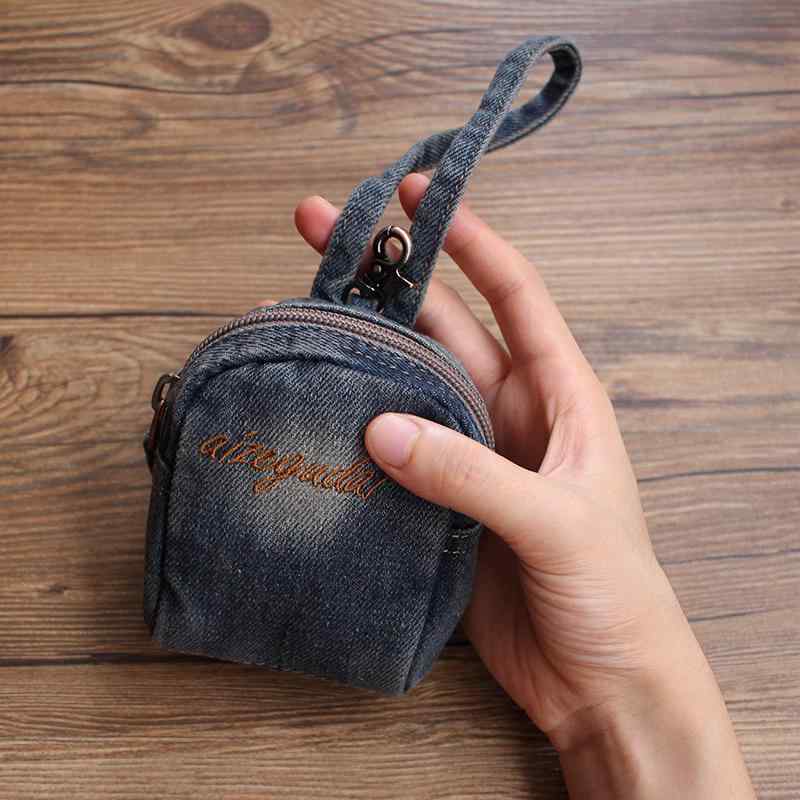 財布 レディース かわいい デニム ミニ財布 小銭入れ コインケース ファスナー コンパクト シンプル 手持ち 縦型 レトロブルー ブラック ステッチ 普段使い お出かけ カジュアル