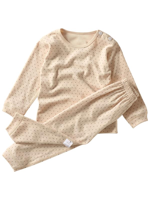 インナーウェア ベビー キッズ 男の子 女の子 綿 パジャマ ルームウェア 上下セット 肌着 吸湿速乾 暖かい性 ドット柄 長ズボン 長袖 子供服 寝巻き 普段使い おうち時間 快適