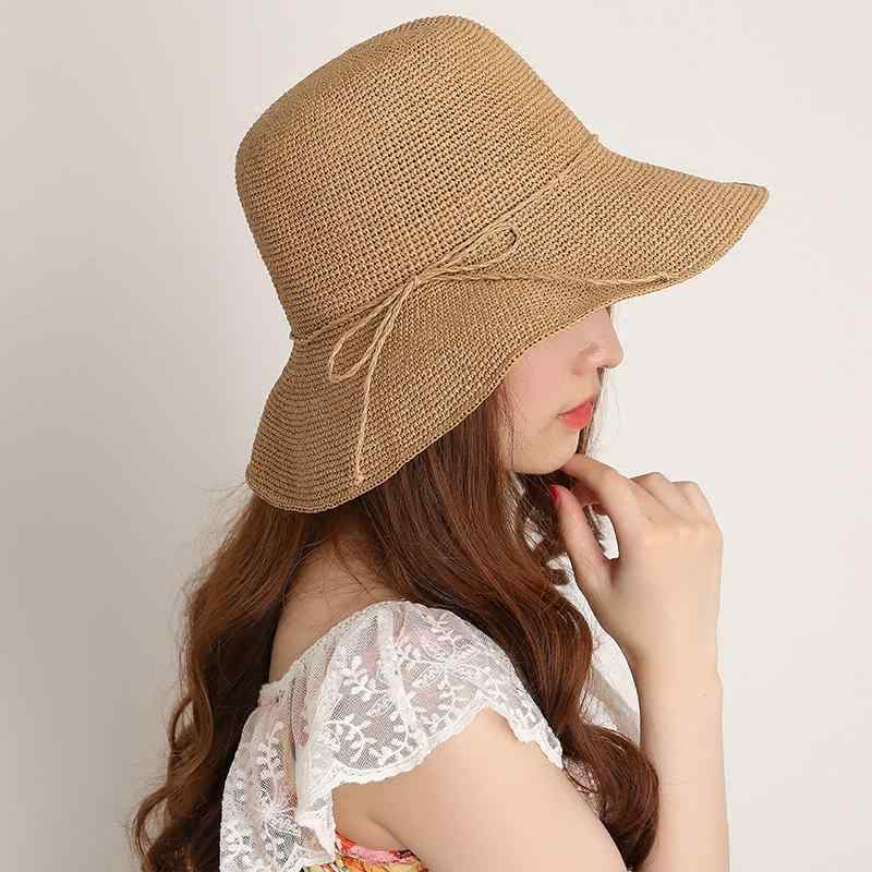 帽子 レディース つば広 折りたたみ UVカット ラフィア ストローハット 手編み かぎ針編み バケットハット フリル 春夏 お出かけ レジャー 普段使い