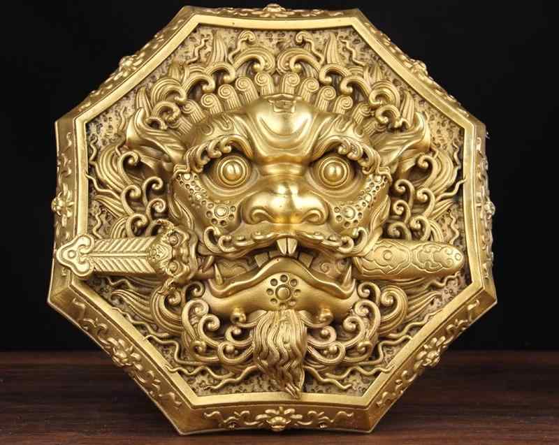 インテリア 置物 オブジェ 中国風 雑貨 小物 装飾 リビング 玄関 書斎 チェスト 卓上 ディスプレイ 壁掛け 吊り下げ 個性的 ゴールド 獅子
