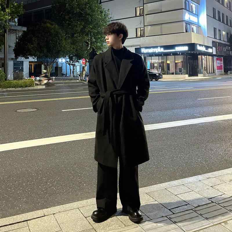トレンチコート メンズ 紳士 メルトン ウール調 ひざ下丈 ロング丈 ゆったり リラックスフィット 高級感 保温 防寒 暖かい シワになりにくい テーラードカラー 3点セット スリーピース 秋冬 ビジネス カジュアル ブリットッシュ 韓国