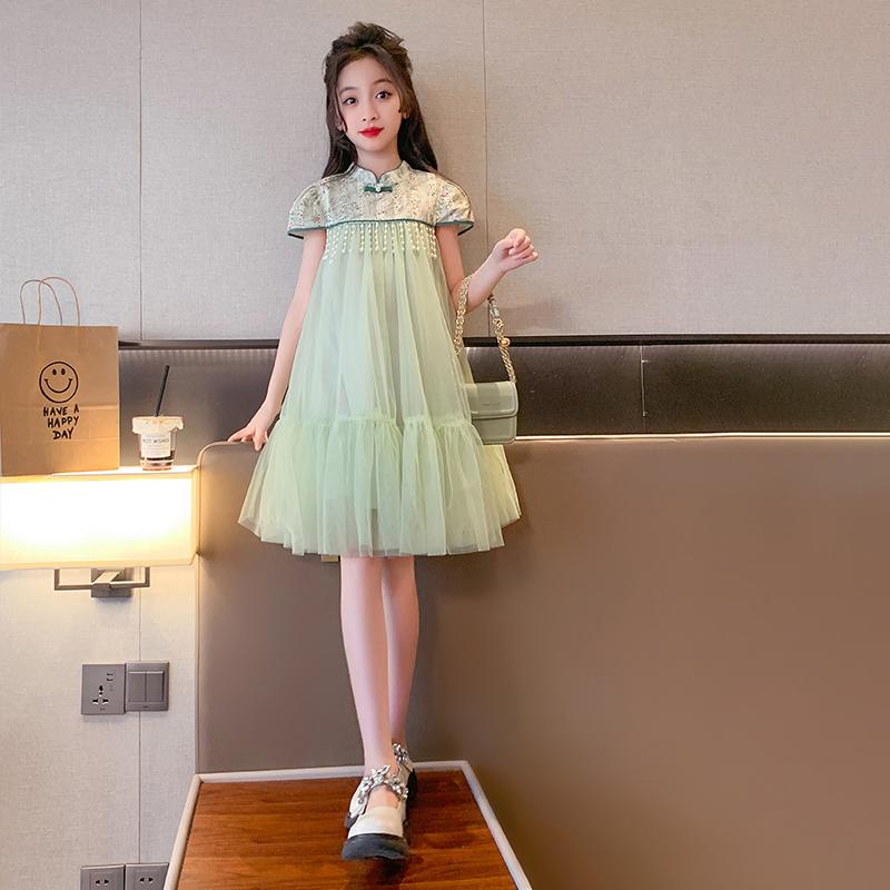 漢服 お子さん お姉さん 春夏 半袖 衣装 シフォン 照明ランプ色合い A伝達ルート ホンブルグ帽 通気 告げ知らせる会 上演 お召しもの 瀬戸もの風 レトロ 姫御前 窈窕たる 緑 ドレス-キッズファッション-キッズ・ベビー・マタニティ