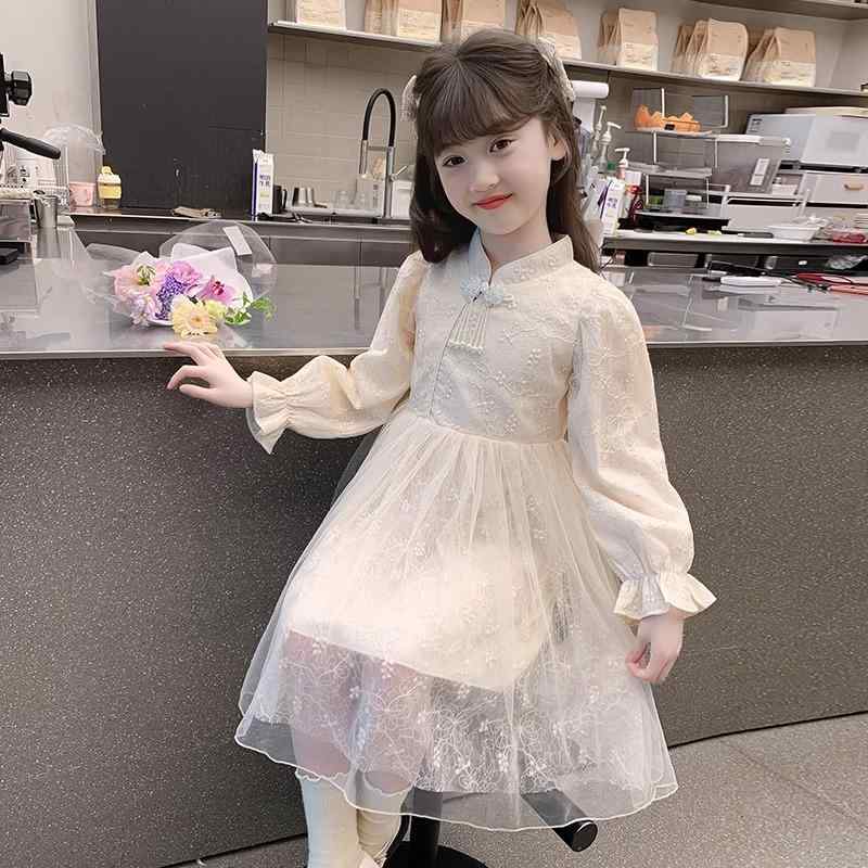 お召しもの お姉さん キッズ 漢服 時間 小さめ 姫御前 瀬戸もの風 杏 パステル色の 通気性 韓国 花柄 チュール 分かりやすい 生まれ落ちる日 長袖 ワンピース-キッズファッション