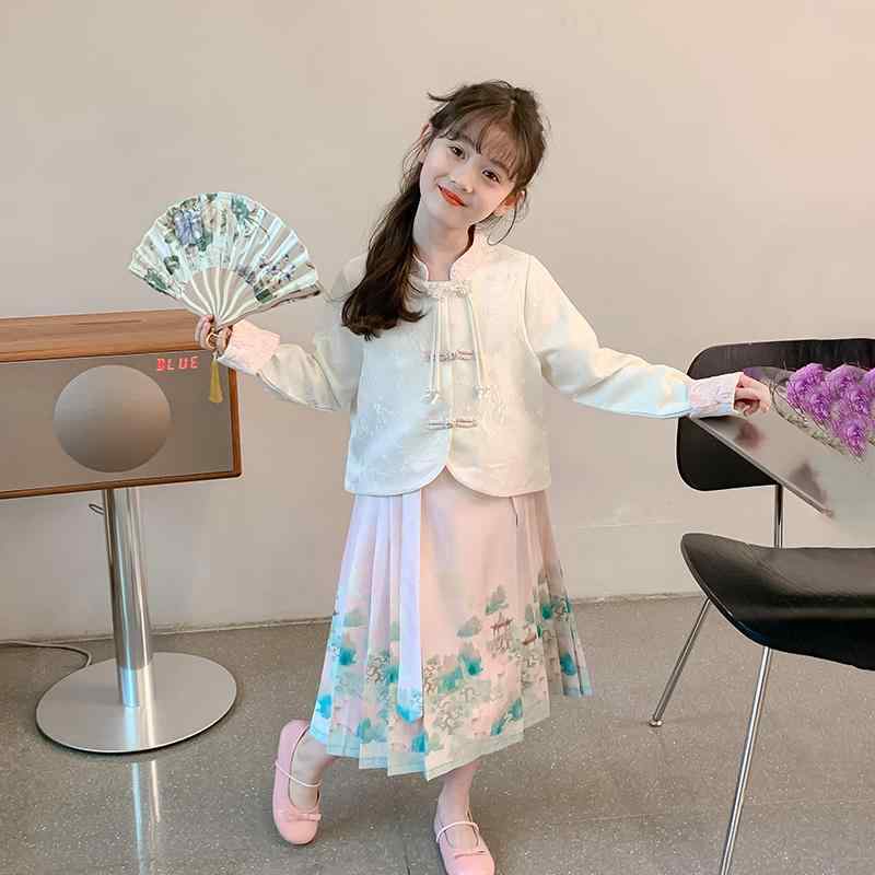 キッズ お姉さん 衣装 瀬戸もの風 時間 漢服 サクラ色 長袖 分かりやすい セットアップ おでかけ 普段使い走り かっこ良い 差し上げ物 入園式 馬面スコート キッズファッション-キッズ・ベビー・マタニティ