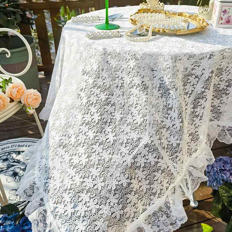 埃 除け カバー レース 宮殿 レトロ テーブル クロス 四角 シアー 柔らかい 花 ベッド サイド ソファ 冷蔵庫 防塵 フリル クラシック エレガント 白