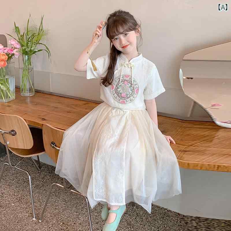 漢服 お子さん 瀬戸もの風 スコート 夏 お姉さん 衣装 杏 セットアップ 胴締め シュロの葉 お花 ふわふわ 愛くるしげ 韓国 ドレス-キッズ・ベビー・マタニティ