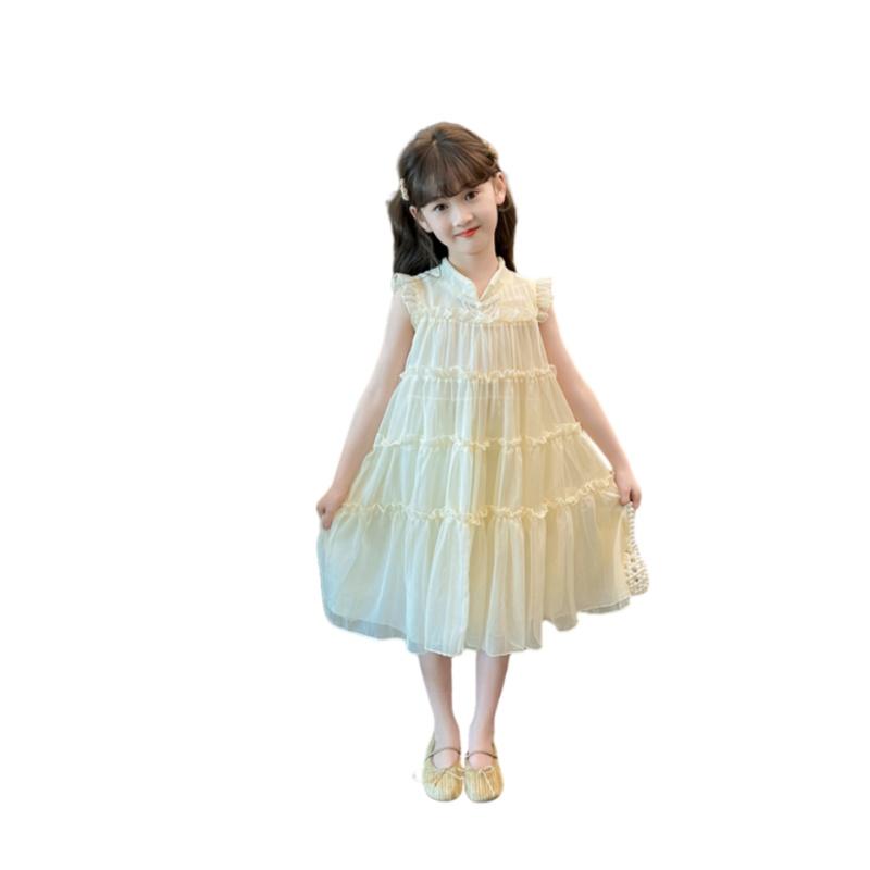 衣装 キッズ 告げ知らせる会 お子さん お姉さん お召しもの 夏 スコート 姫御前 大きめ 愛くるしげ 象牙色 中国風 もの柔らか 通気性 ふわふわ ドレス-キッズファッション-キッズ・ベビー・マタニティ