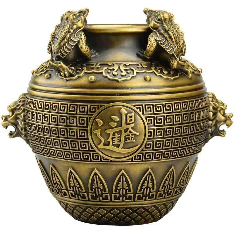 カエル 置物 玄関 グッズ 飾り物 壺 銭 貯金 インテリア 雑貨 縁起 銅 宝庫 大きめ ギフト チャイナ 文字 アイテム