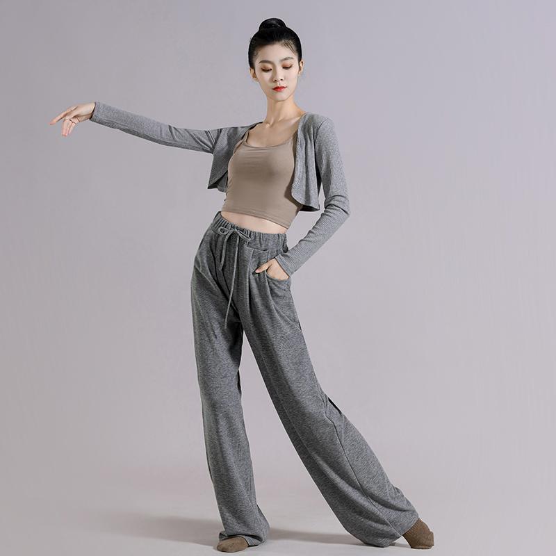 ダンス 練習着 レディース ウェア カーディガン ショール モダン 服 秋冬 ゆったり セットアップ 衣装 グレー ブラウン 白 パンツ