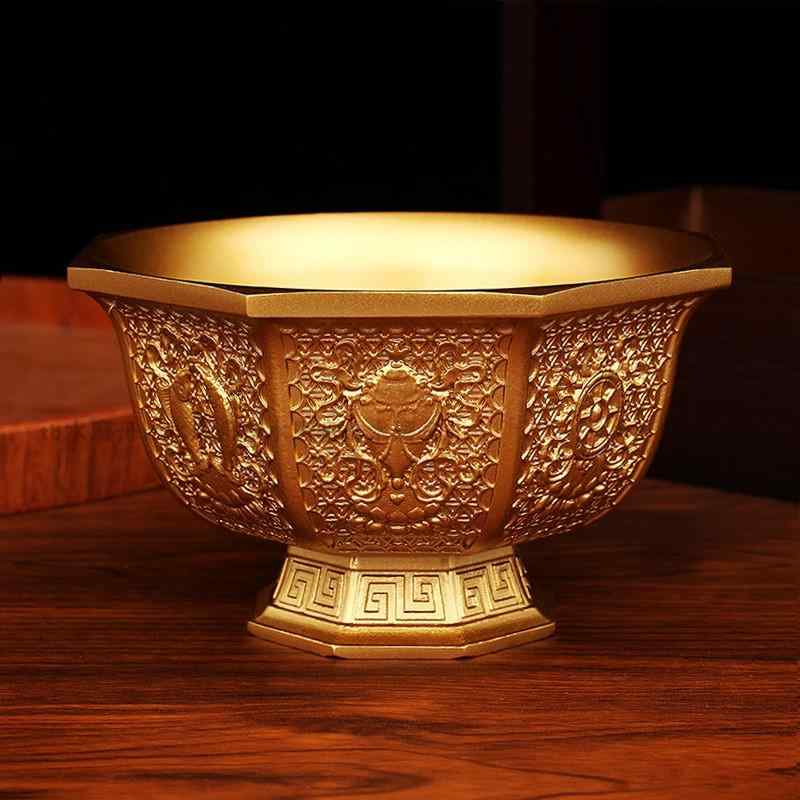 真鍮 置物 インテリア オブジェ 仏 小鉢 宝 水 家庭用 ボウル カップ 祝福 精巧 チャイナ風 ギフト セット 八角形 供養 伝統的 光沢|フロントップ店