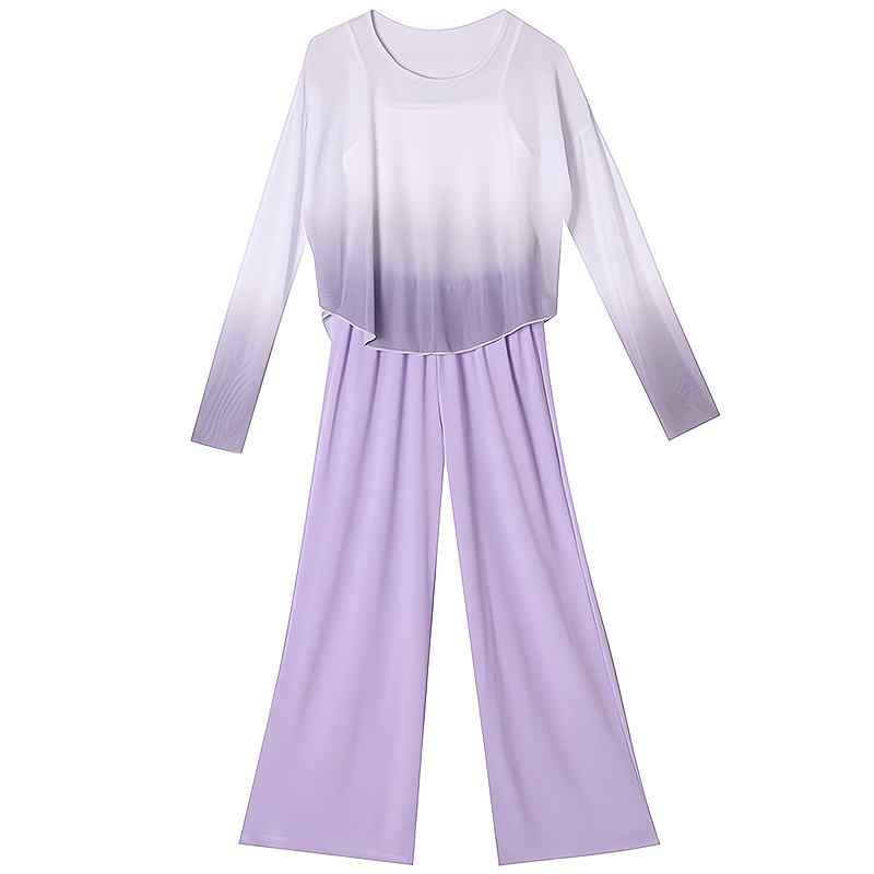 ダンス 練習着 トップス パンツ セットアップ 大人 レディース メッシュ 長袖 ラウンドネック キャミソール ストレッチ ゆったり モダン おしゃれ シンプル グラデーション 紫 青 黒