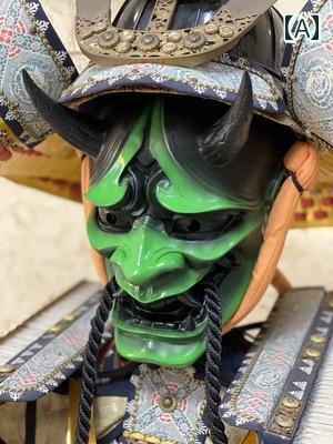 般若 お面 マスク 大人 鬼 牙 和風 浮世絵 樹脂 グラスファイバー ホラー 怖い フルフェイス 被り物 コスプレ 仮装 舞台 パフォーマンス ダンス 装飾 衣装 コスチューム 小道具 節分 ハロウィン イベント パーティー 余興 文化祭 緑 黒 青