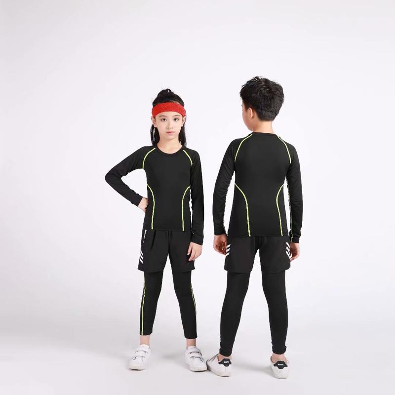 スポーツ ジム ウェア 子供 大人 動きやすい 秋冬 レギンス タイト トレーニング セットアップ 速乾性 フィットネス 裏起毛 ラウンドネック 長袖 ライン 黒 白 緑 大きいサイズ