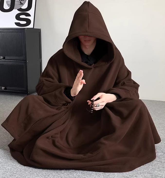 思い入れる 服 中国風 衣装 ポンチョ ティーシャツ 僧衣 道袍 禅 切磋琢磨 マント ボンネット 馬鹿でかい大きさ ゆったり 分かりやすい 黒 茶 赤