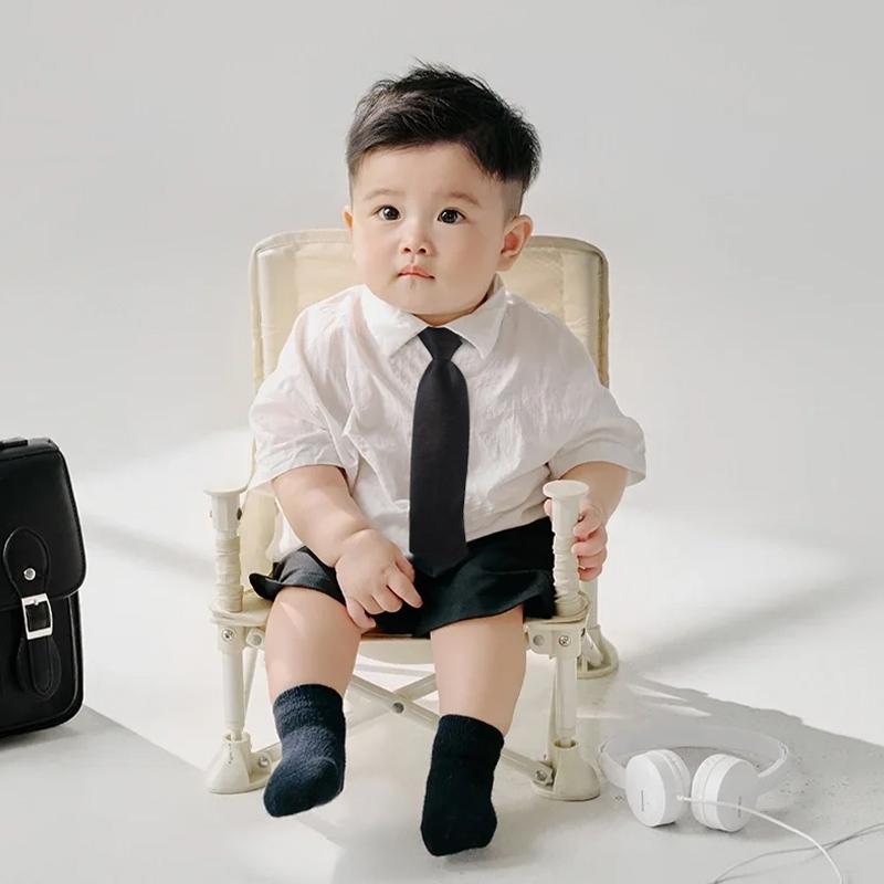 1歳 誕生日 服 男の子 2歳 3歳 ベビー 子供 韓国 春夏 セットアップ 綿 半袖 長袖 シャツ 前開き ボタン 襟 パンツ ネクタイ 薄手 パーティー 七五三 入園式 シンプル 白 黒