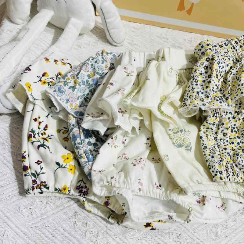 ベビー服 パンツ 女の子 夏 バルーン ショート フリル付き ウエストゴム 花柄 おしゃれ カジュアル 動きやすい 普段使い 黄 青 ピンク