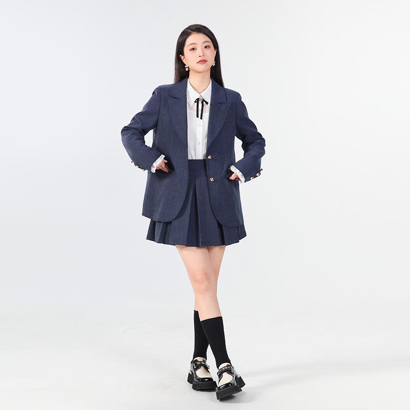 セットアップ レディース かわいい 大きいサイズ アカデミック 秋 スーツ ジャケット ミニスカート ネイビー 上品 カジュアル 風通し良い シンプル