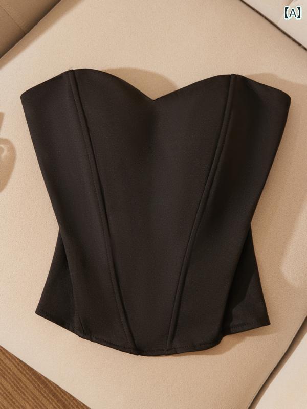 コルセット 風 トップス ベーシック ハイセンス セクシー スリム フィット インナー ヘビーウエイト レディース 体型 補正 ブラック