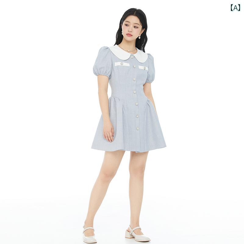 惜しみ無い大いさ レディース フレンチ 茶歇 夏 か細い成り行き パフ衣袂 丸襟 柄 レディースファッション-その他