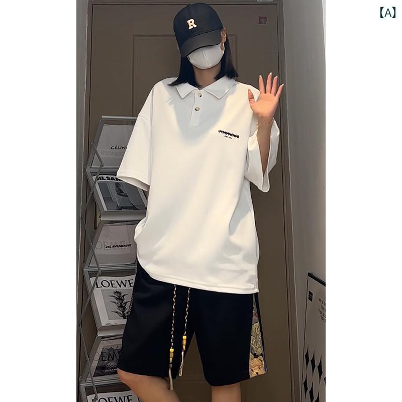 tシャツ メンズ おしゃれ 白 ポロシャツ 半袖 メンズ 夏 レトロ ストリート ゆったり シンプル