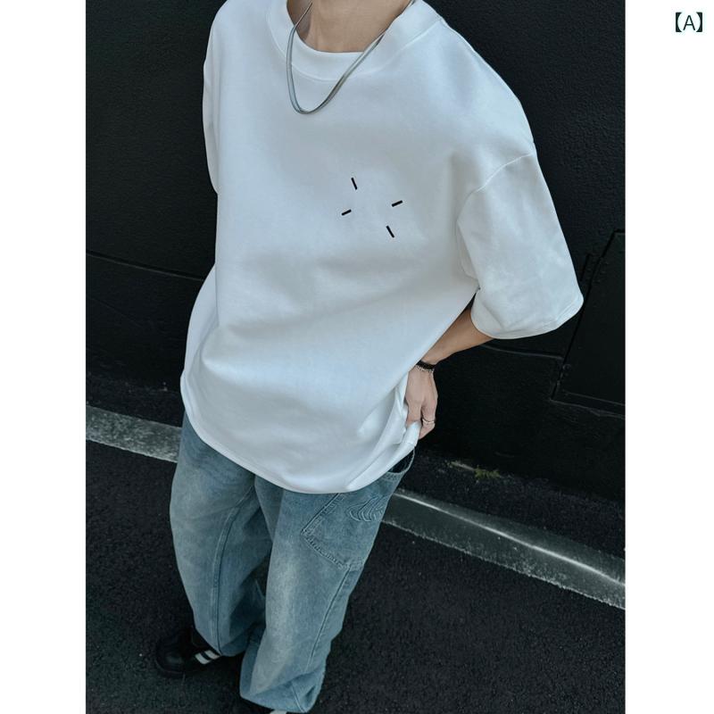 Tシャツ メンズ おしゃれ 刺繍 コットン 半袖 夏 ワイド カジュアル