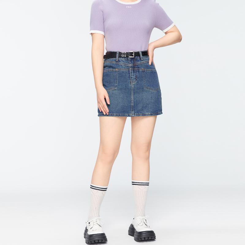 大きいサイズ レディース デニム スカート 夏 薄手 Aライン シンプル 膝上丈 ハイウエスト カジュアル 着痩せ|フロントップ店