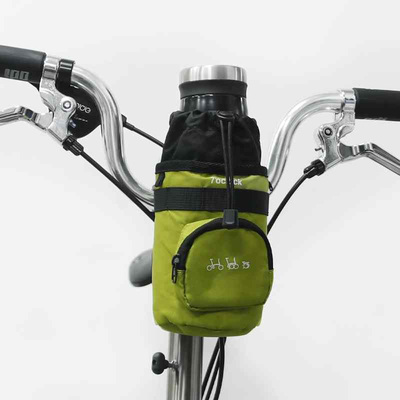 自転車 ドリンクホルダー ハンドル 水筒 ボトル 収納 カバー 巾着 ポケット ストラップ サイクリング おしゃれ バイカラー 緑 黒 グレー