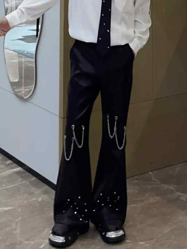 ズボン チェーン店 心地よい メンズ 鎖 金属元素 かざり付ける スタッズ キラキラ 添え物 張り裂ける ズボン下 デニム 普段使い走り 余暇 お出かけ 韓国 ゆったり 引っ切り無い 冷やりとした 黒