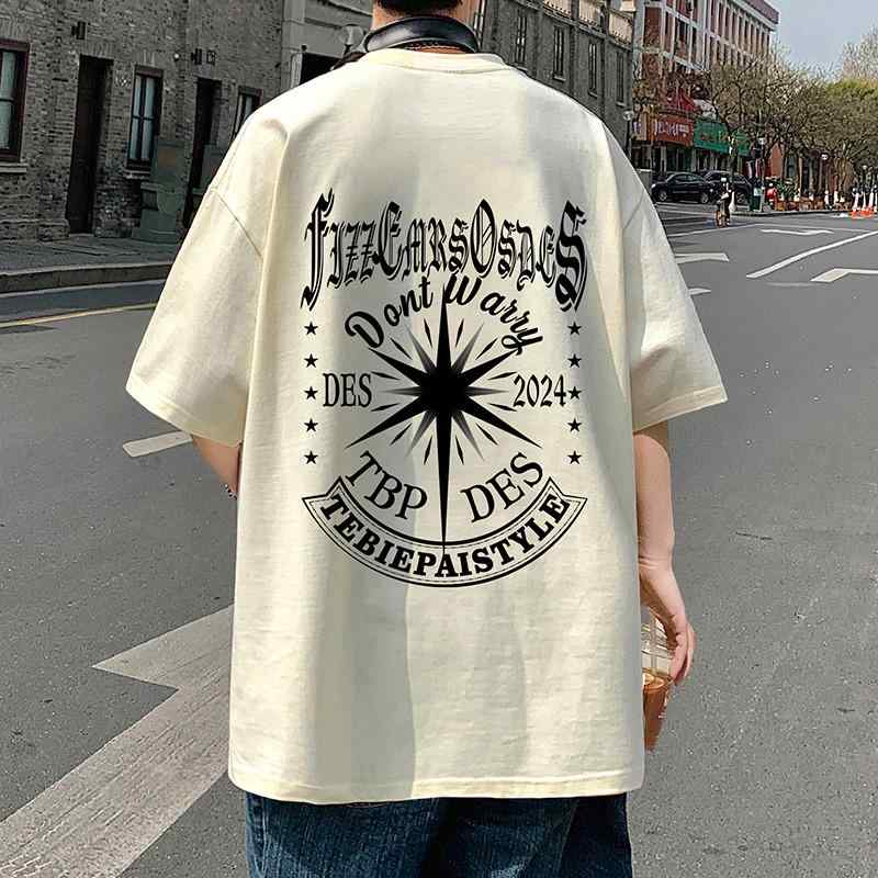 メンズ カジュアル 半袖 Tシャツ 夏 丸首 ラウンドネック 重量感 コットン 個性的 シンプル