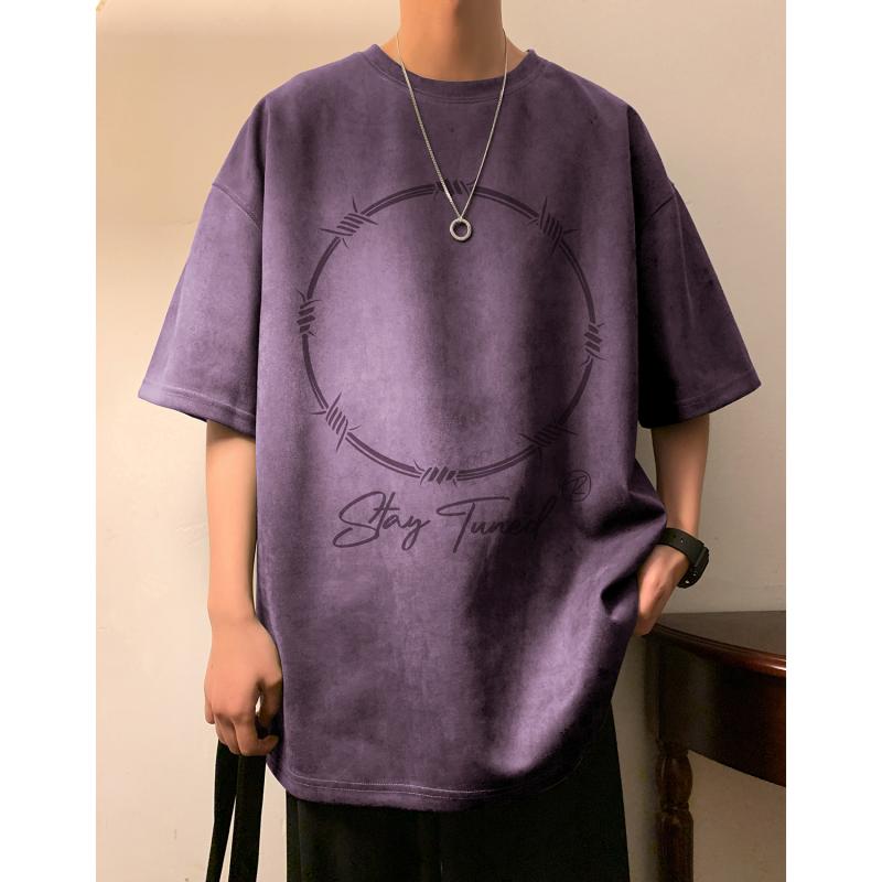 メンズ カジュアル ウメムラサキ 半袖 Tシャツ 夏 スエード調 ワイドシルエット