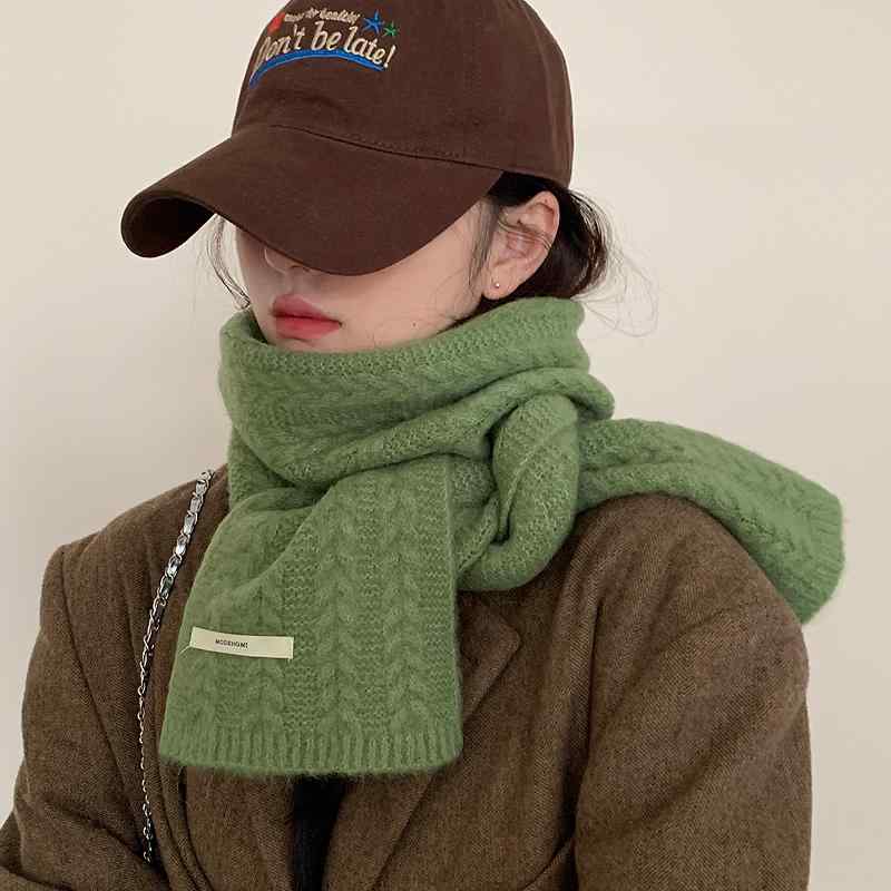 ニット マフラー ウール混 レディース 韓国 緑 保温感 暖かい おしゃれ