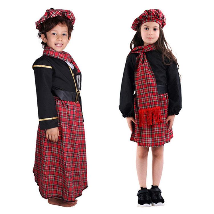 子供 キッズ スカート 男の子 女の子 おしゃれ セットアップ 帽子 トップス スカーフ ベルト カジュアル ボトムス 普段使い お出かけ フェス スコットランド 民族衣装 チェック柄 パフォーマンス 赤 黒