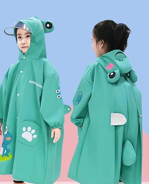 レインコート キッズ 女の子 男の子 雨具 ポンチョ 上下セット ランドセル対応 反射材 収納バッグ つば フード ポケット 防水 速乾 ジップアップ スナップボタン かわいい 韓国 大きいサイズ 恐竜 うさぎ カエル 黄色 ピンク 緑｜フロントップ店