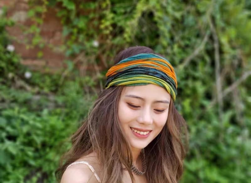 ボヘミアン アクセサリー 大人 レディース メンズ レトロ 民族風 エスニック 幅広 ワイド ヘアバンド ターバン 綿 ストライプ 青 緑 紫