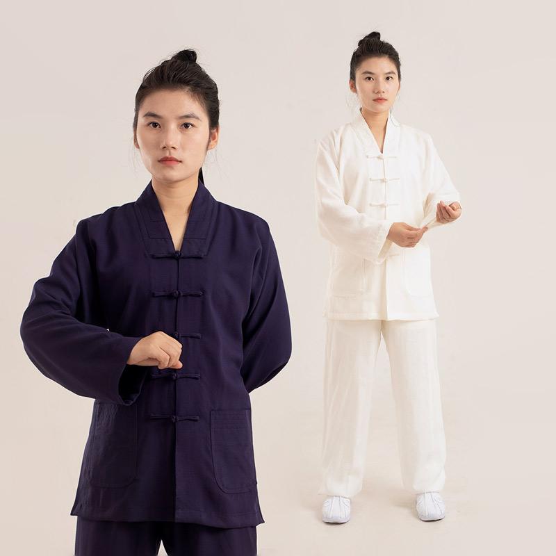 作務衣 メンズ 中国 道教 武当 春秋 薄手 伝統的 ダブルブレスト 三宝襟 道袍 ローブ レディース リネン 大きいサイズ フォーマル 上下セット 紺 黒 白