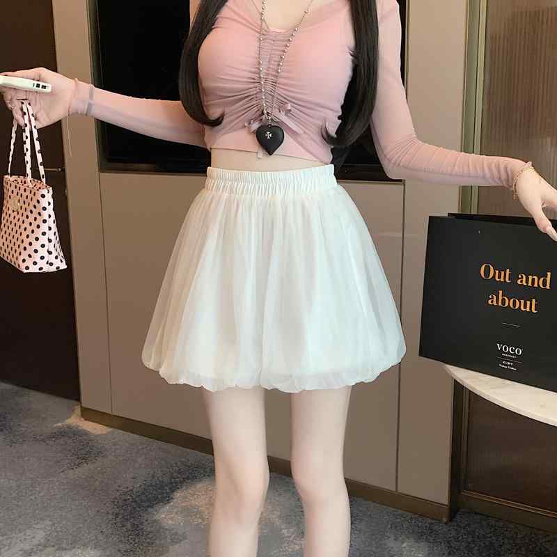 バルーン ショートパンツ 大人 レディース 夏 メッシュ 薄手 ウエストゴム 伸縮性 カジュアル シンプル 無地 おしゃれ 白 黒
