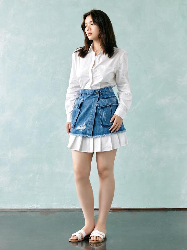 ワンピース レディース デニム シャツワンピース 小顔効果 個性派 スリム おしゃれ 韓国 春夏 カジュアル