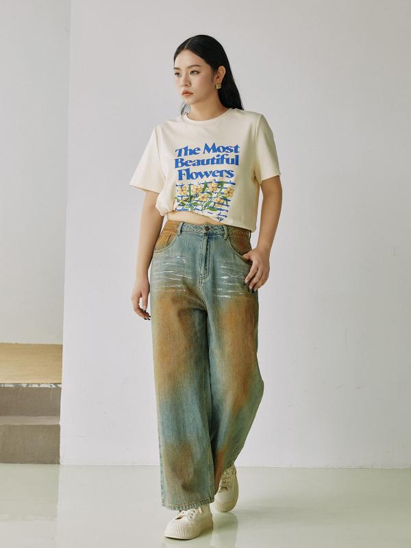 デニムパンツ レディース おしゃれ 大人 ワイドパンツ レディース おしゃれ 大人 レトロ ストリート ウォッシュ加工 ダメージ加工 オレンジ シルバー個性派 春夏｜フロントップ店