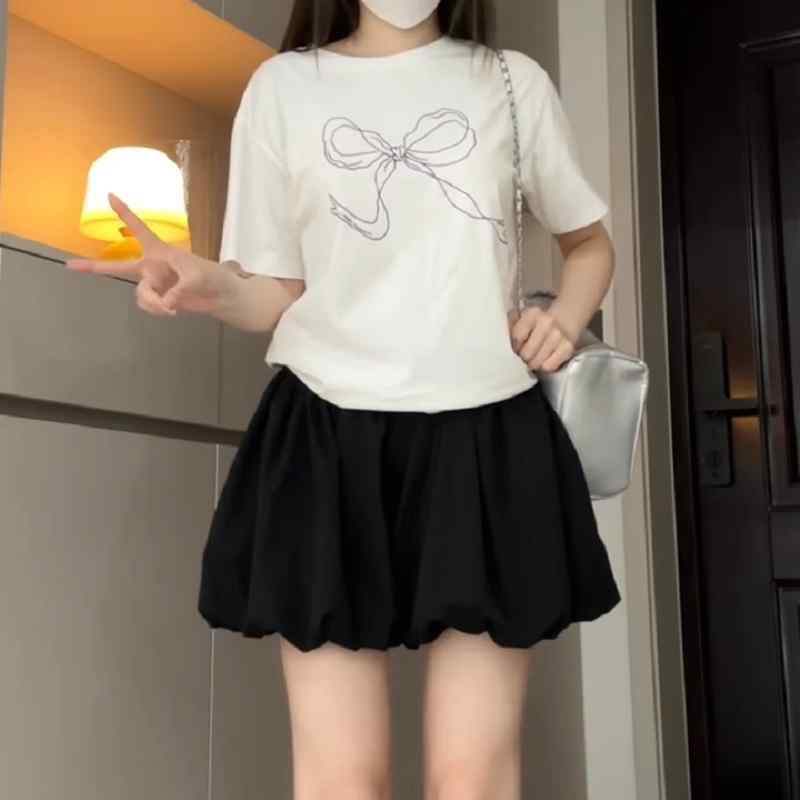 バルーンショートパンツ レディース カボチャ 柔らかい ヤング おしゃれ 黒 夏 薄手 ハイウエスト スリム カジュアル ふっくら ランタン シンプル 伸縮性 普段使い 大きいサイズ