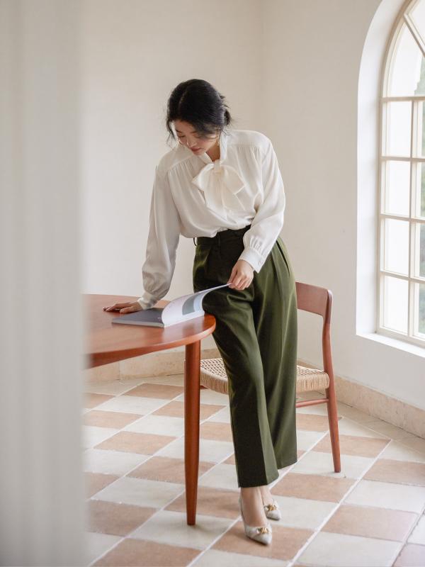パンツ レディース おしゃれ ウール混紡 ストレート 美脚 秋冬 シンプル｜フロントップ店