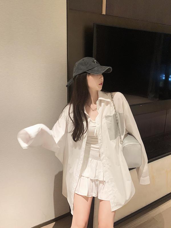 シャツ レディース 夏 薄手 日焼け対策 トップス 長袖 前開き 羽織り ゆったり キラキラ 装飾 ビーズ ラインストーン シンプル ストリート カジュアル おしゃれ 白 英字｜フロントップ店