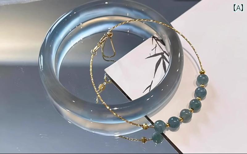 バングル レディース アクセサリー ブレスレット 瑪瑙 カルセドニー ラウンド 竹モチーフ おしゃれ シンプル 無地 透明感 青 緑 シャンパンゴールド プレゼント 誕生日 記念日