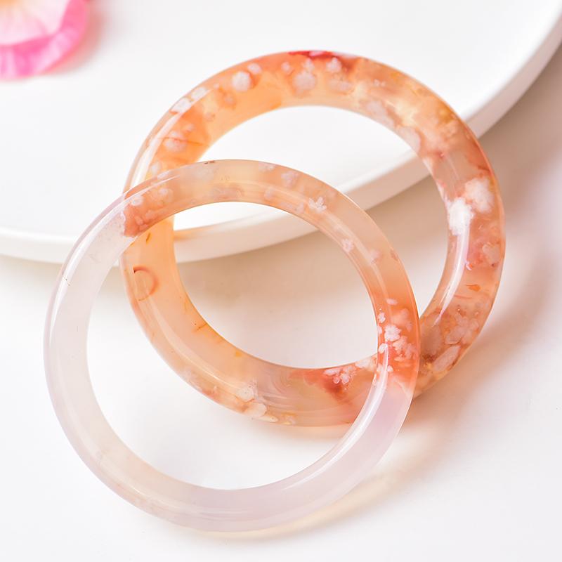 バングル レディース アクセサリー ブレスレット 桜瑪瑙 ラウンド おしゃれ エスニック エレガント 透明感 模様 オレンジ ピンク プレゼント 誕生日 記念日｜フロントップ店