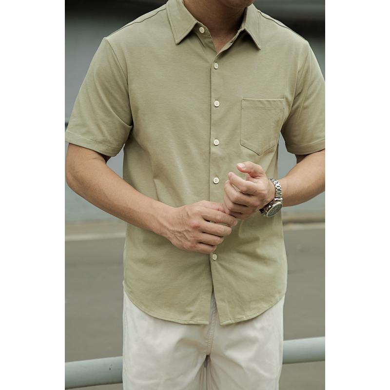 シャツ メンズ おしゃれ 夏 半袖 涼しい 快適 ダブルガーゼ ニット カジュアル 通勤 シンプル ポケット 薄手｜フロントップ店