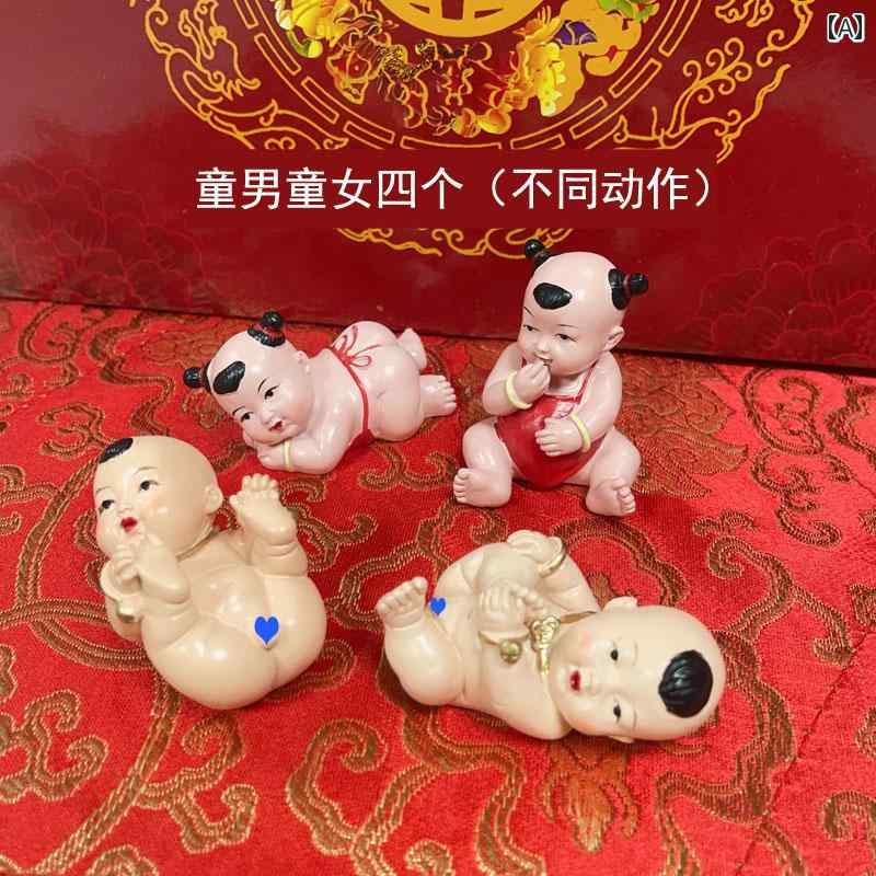 赤ちゃん 置物 樹脂 飾り 装飾 男の子 女の子 寝そべり姿 お座り 縁起の良い 子宝 祈願 幸運 吉祥 お守り インテリア リビング 玄関 寝室 オブジェ オーナメント 雑貨 小物 結婚 祝い チャイナ風 エスニック ギフト セット