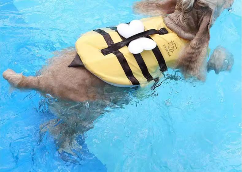 犬 ライフジャケット あごのせ 小型 大きいサイズ ペット服 高浮力 スイムウェア 溺れ防止 ハンドル 韓国 かわいい 黄色 蜂 ビーチ 水遊び コーギー ゴールデンレトリバー トイプードル