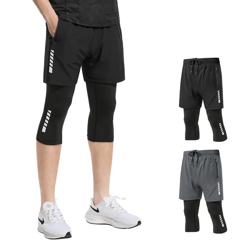 バスパン バスケ パンツ メンズ 練習 ウェア おしゃれ 夏 速乾 トレーニング バスケットボール ジム ランニング サイクリング タイツ 七分丈 レイヤード風 スポーツ ショート