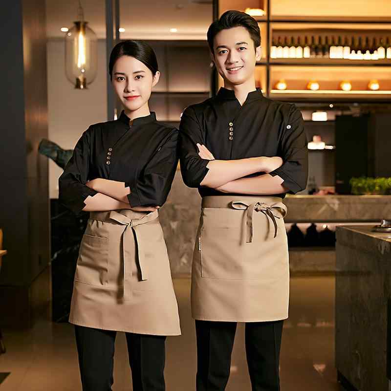 制服 ユニフォーム 作業服 メンズ レディース トップス シャツ スタンドカラー 大きいサイズ 飲食店 カフェ レストラン ホテル ウェイター シンプル 赤 黒 アプリコット